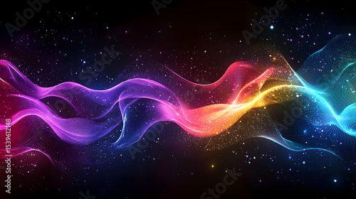 Digital art showcasing vibrant neon waves forming dynamic patterns, designed to evoke