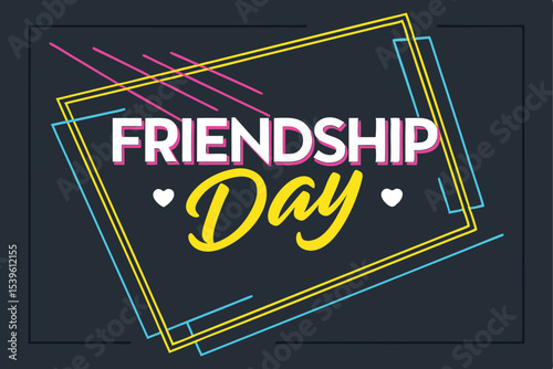 Happy Friendship Day Typography T Shirt Design. Stylish Friendship Day Lettering for Black Shirt. Modern Happy Friendship Day T Shirt Graphic. Friendship Day Typographic Art for Apparel