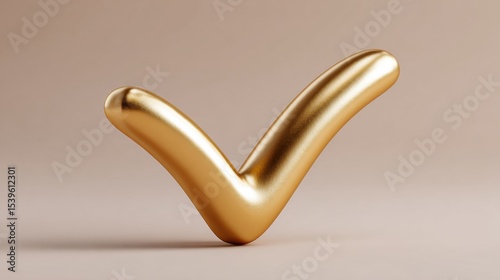 Shiny Large Gold Tick Mark Symbol on Minimalistic Surface Representing Corporate Approval Success Trust and Validation for Modern Business Innovation
