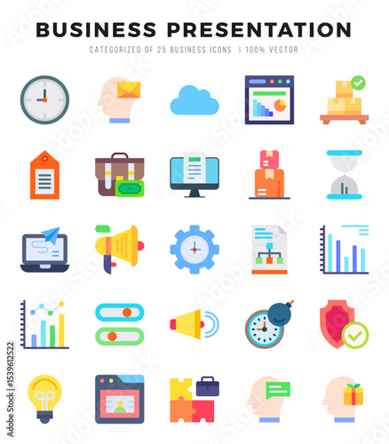 Simple Set of Business Presentation Related Vector Flat Icons.