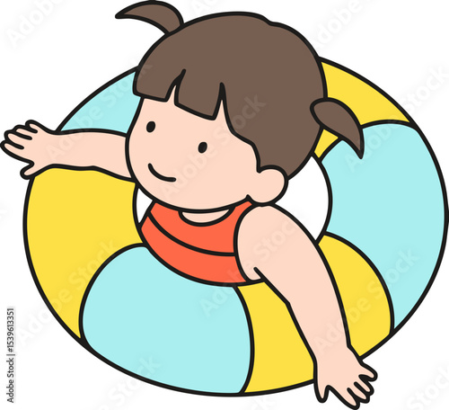 Vector image of a girl swimming in a tube