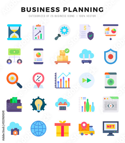 Set of Business Planning icons in Flat style. High quality Flat Icons symbol collection.