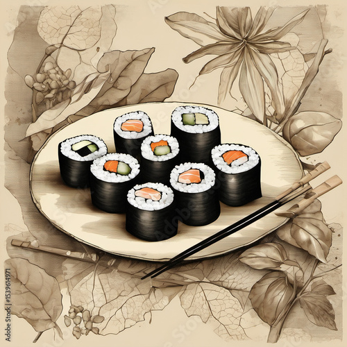 sushi in a vintage style