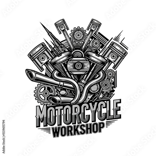 very cool motorcycle repair shop logo