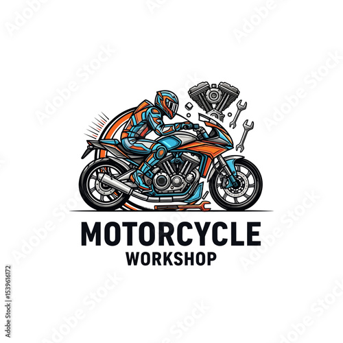 very cool motorcycle repair shop logo