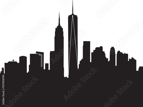 new york city skyline silhouette, skyline, city, silhouette, vector, cityscape, building, architecture, skyscraper, urban, tower, buildings, Chicago, illustration, business, black, sky, travel, downto