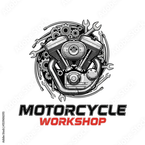 very cool motorcycle repair shop logo