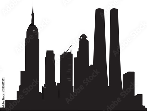 new york city skyline silhouette, skyline, city, silhouette, vector, cityscape, building, architecture, skyscraper, urban, tower, buildings, Chicago, illustration, business, black, sky, travel, downto