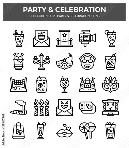 Party & Celebration Icons. 25 Unique Vector Line Icons for Festive Events