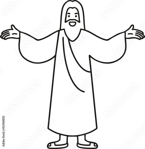 Jesus line drawing welcoming with open arms for coloring study