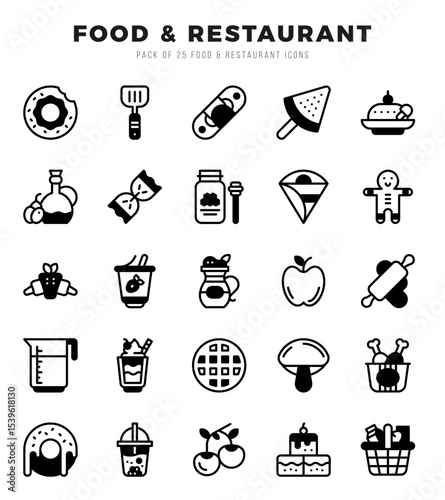 Simple Set of Food and Restaurant Related Vector Lineal Filled Icons.