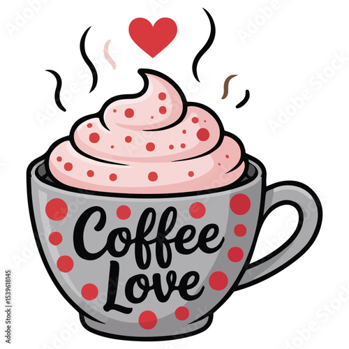 coffee with foam in polka dot mug isolated vector illustration