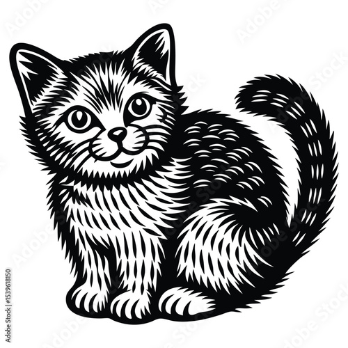 Cat line, Cat sitting with curled tail, different cat silhouette one line hand drawn