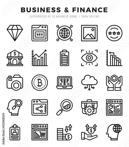 Vector icons set of Business & Finance. Lineal style Icons.