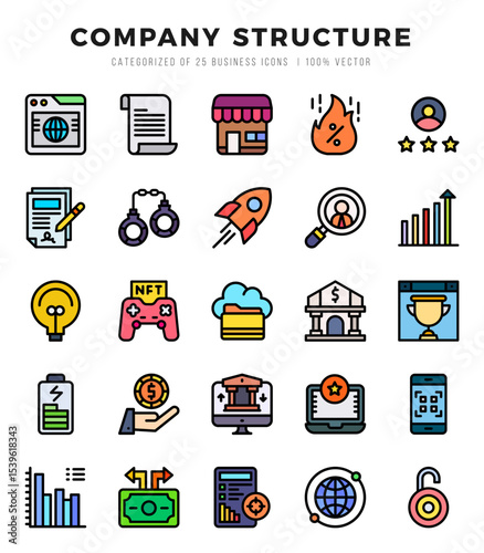 Company Structure Icon Pack 25 Vector Symbols for Web Design.