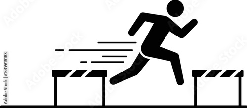 Runner jumping over hurdles in a dynamic athletic illustration  