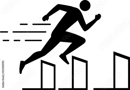 Runner jumping over hurdles in dynamic motion graphic  