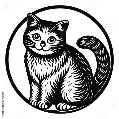 Set of black cats looking out of the corner. Collection of cat faces that spy on you. Playing pets. Tattoo.