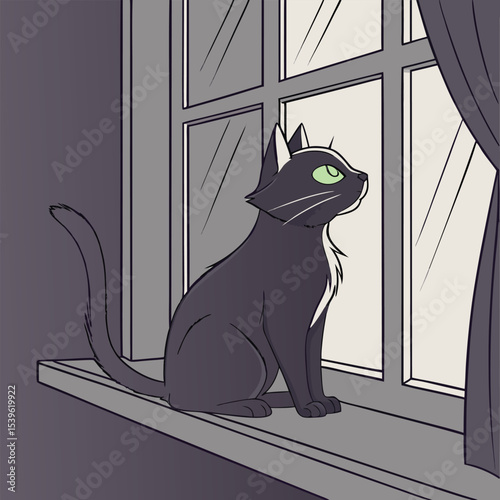 Set of black cats looking out of the corner. Collection of cat faces that spy on you. Playing pets. Tattoo.