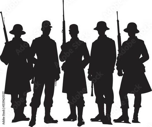 silhouettes of soldiers in uniform, silhouette, people, vector, business, group, illustration, men, black, crowd, family, silhouettes, child, boy, team, woman, businessman, outline, person, couple, bo