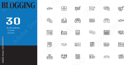 Blogging Line Icons - Editable Stroke
