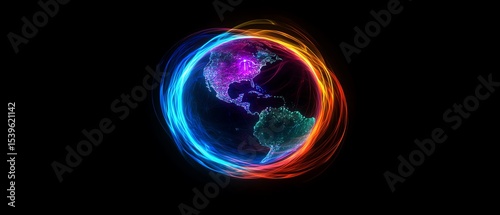 Colorful globe with vibrant energy effects.