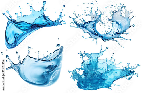 water splash isolated on white background,Water splashes and drops isolated on transparent background. Abstract background with blue water wave,png