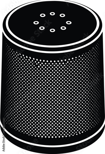 Stylized Black and White Illustration Silhouette of a Smart Speaker Device