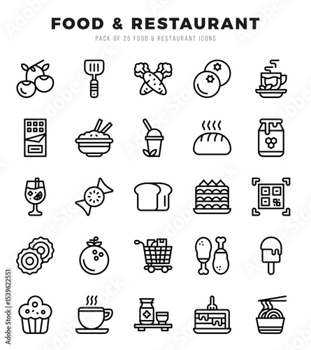 Food and Restaurant Lineal icons. Vector Lineal illustration.