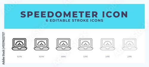 Speedometer icon in thin line. Bold line. Regular line. Editable stroke.