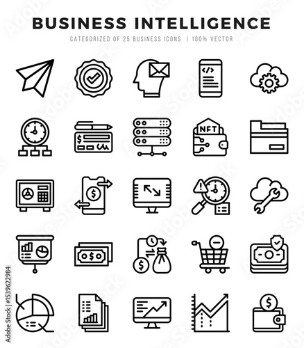 Business Intelligence icons Pack. Lineal icons set. Business Intelligence collection set.