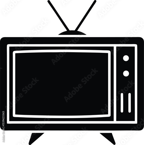 Retro Television Set with Antenna, Silhouette  Classic Design for Nostalgic Viewing