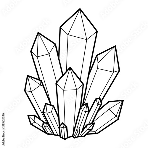 Elegant geometric crystal cluster illustration in black and white design for decorative purposes