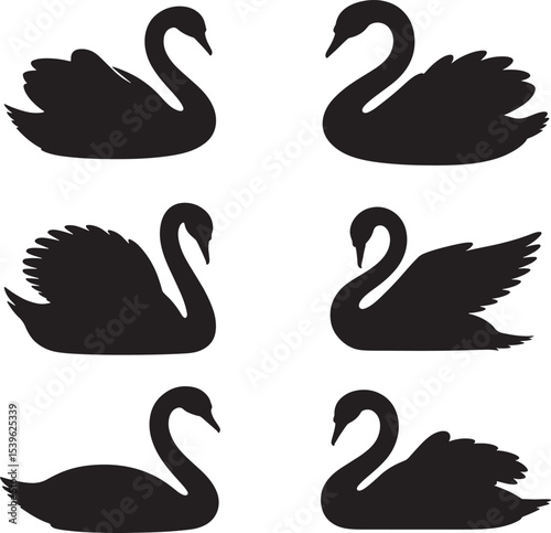Graceful Swan Silhouette Collection Elegant Bird Set