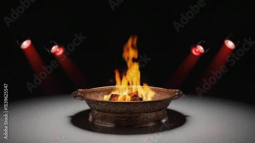 Decorative Fire Bowl Under Red Spotlights