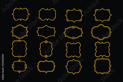 Vintage Golden Border Ornament Collection with Dog Illustration and Decorative Elements
