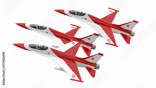 Three Red and White Fighter Jets in Formation on White Background Indonesian Flag Inspired Design Airshow Aerial Flight