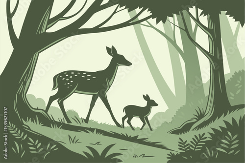 Wilderness Bond: Doe and Fawn in Green Silence
