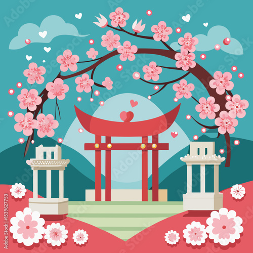 Floral Wedding Background with Sakura Flowers
