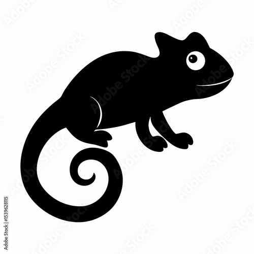 Silhouette of a chameleon isolated on a white background