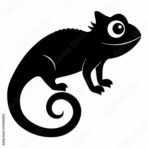 Silhouette of a chameleon isolated on a white background