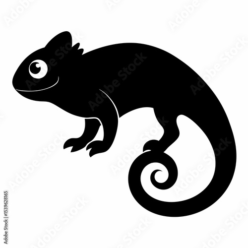 Silhouette of a chameleon isolated on a white background