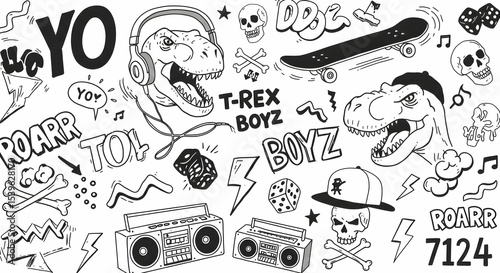 Hipster T Rex Boy Graffiti Streetwear Design Mockup