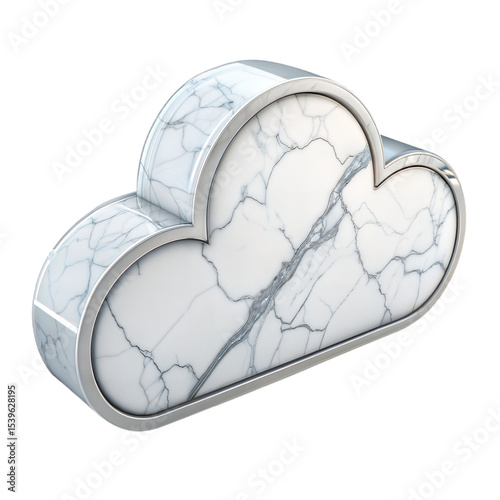 3D Cloud Icon in Marble Material Style on White Background