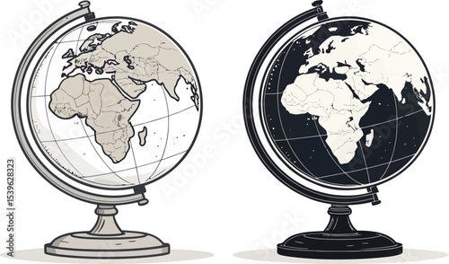 Globe Icon Vector Set - Outline and Solid Style