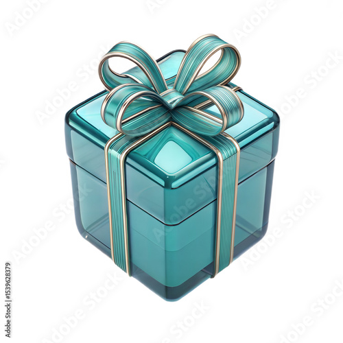 3D Gift Icon in Glass Material Style on White Background