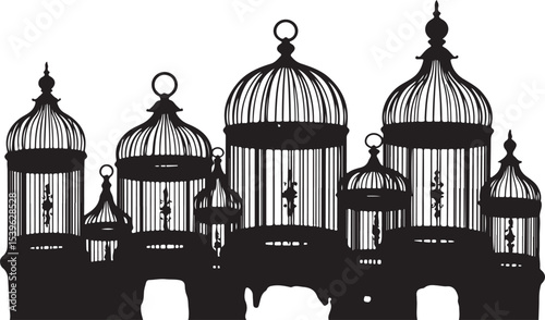 vector illustration of a bird cage, vector, illustration, silhouette, design, icon, helicopter, art, woman, fashion, black
