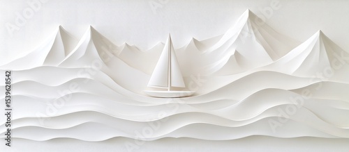 White sculpted landscape with sailboat