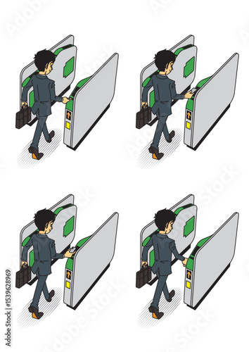 自動改札を通るビジネスマン