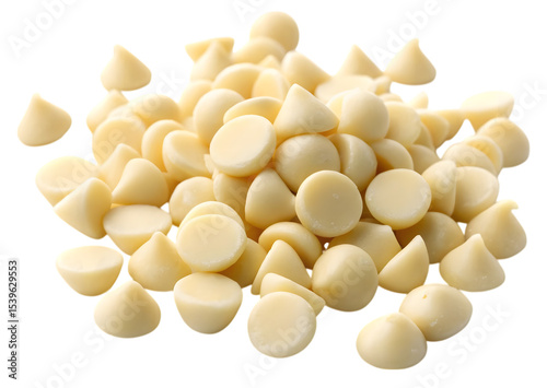 Creamy white chocolate chips isolated on transparent PNG.